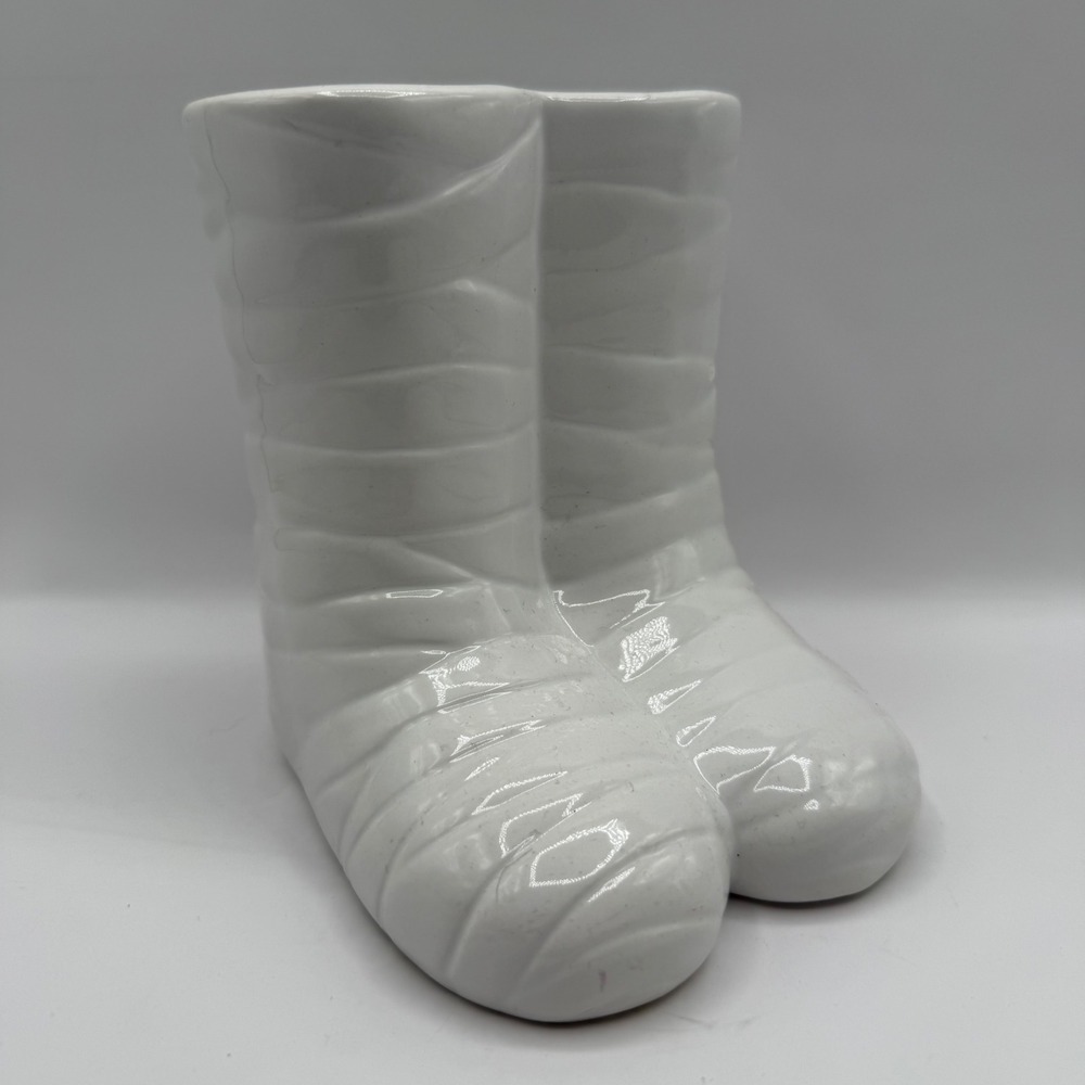Target Bullseye Playground Mummy Feet Halloween Ceramic Vase Planter White 6.5in